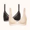 The Mesh Trim Bralette Bundle: Jet Black/Toasted Almond -KIKIO Underwear Shop 01 on model front mesh trim bralette pack toasted almond jet black f4d9b5d6 f086 4105 a090 b0d6e6937baf