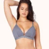 The Busty Bralette: Smoke -KIKIO Underwear Shop 1 on model front busty bralette smoke