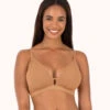 The Busty Bralette: Warm Oak -KIKIO Underwear Shop 1 on model front busty bralette warm oak