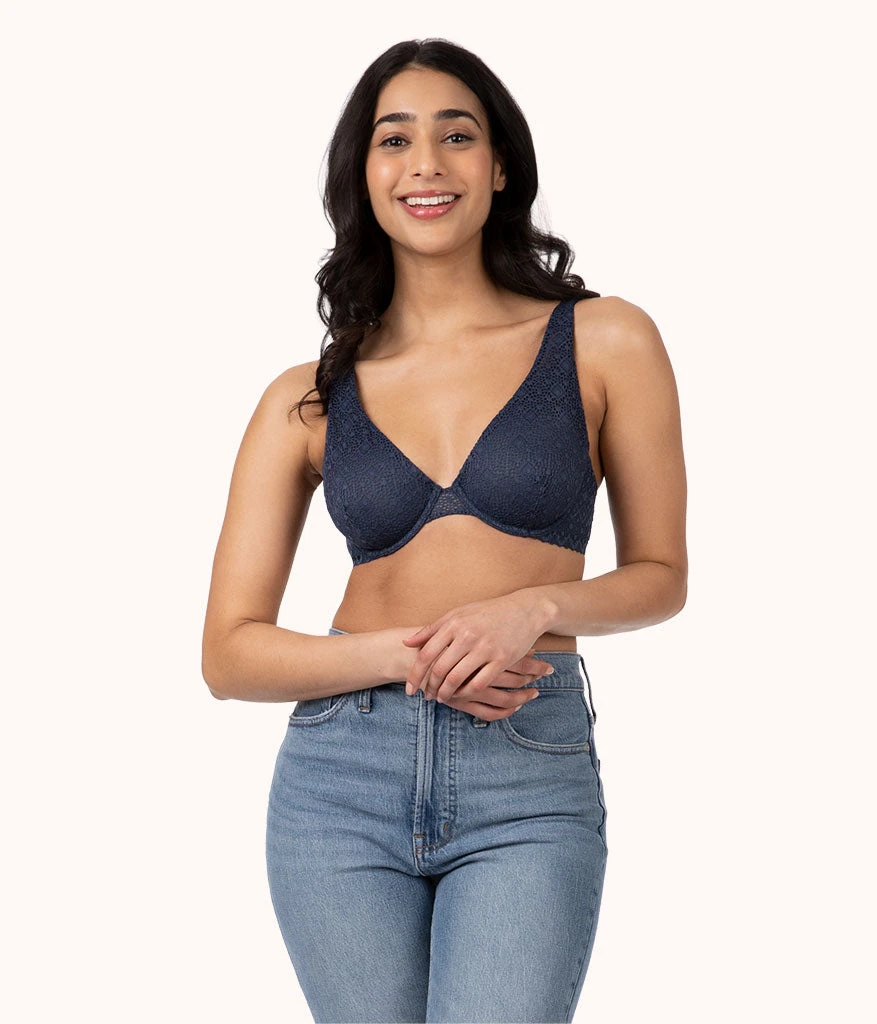 The Crochet Lace Unlined Plunge Bra: Navy 3 The Crochet Lace Unlined Plunge Bra: Navy