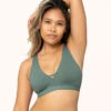 The Eco Deep V Bralette: Harbor Green -KIKIO Underwear Shop 1 on model front eco deep v bralette harbor green