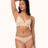 The Low Back Bralette: Toasted Almond -KIKIO Underwear Shop 1 on model front low back bralette toasted almond