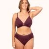The Luxe Trim Busty Bralette: Plum -KIKIO Underwear Shop 1 on model front luxe trim busty bralette plum 93f8ce59 5574 47bd 9175 9881a9b37e7e