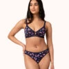 The Mesh Trim Bralette - Print: Navy Daisy -KIKIO Underwear Shop 1 on model front mesh trim bralette navy daisy