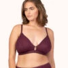 The Palm Lace Busty Bralette: Plum -KIKIO Underwear Shop 1 on model front palm lace busty bralette plum