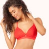 The Palm Lace Busty Bralette: Tomato Red -KIKIO Underwear Shop 1 on model front palm lace busty bralette tomato red
