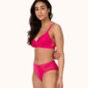 The Smooth Lace High Waist Bikini: Magenta -KIKIO Underwear Shop 1 on model front smooth lace high waist bikini magenta