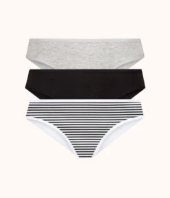 The Cotton Bikini Bundle: Heather Gray/Jet Black/Black/White Mini Stripe