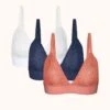 The Crochet Lace Bralette Trio: Navy/Matte Rose/White -KIKIO Underwear Shop 1 product flat front crochet lace bralette trio multi a34bb29a 669b 4998 818c d6cb769a84c7