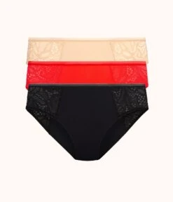 The Lace High Waist Bikini Bundle: Toasted Almond/Jet Black/Tomato Red