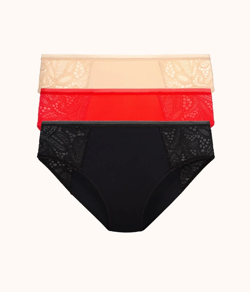 The Lace High Waist Bikini Bundle: Toasted Almond/Jet Black/Tomato Red