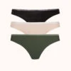 The No Show Thong Bundle: Jet Black/Toasted Almond/Rich Olive -KIKIO Underwear Shop 1 product flat front no show thong bundle multi