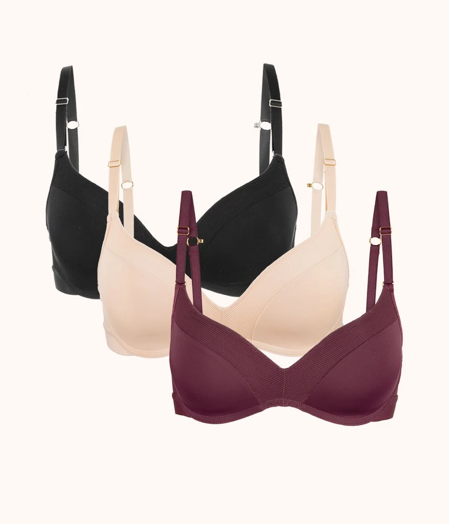 The No-Wire Push-Up Trio: Toasted Almond/Jet Black/Plum 3 The No-Wire Push-Up Trio: Toasted Almond/Jet Black/Plum