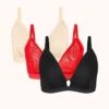 The Palm Lace Busty Bralette Trio: Toasted Almond/Jet Black/Tomato Red -KIKIO Underwear Shop 1 product flat front palm lace busty trio multi d9018f5f eb5e 449e b789 593ba6a33ed3