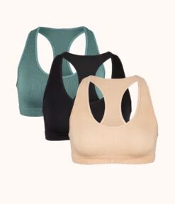The Seamless Racerback Bralette Trio: Jet Black/Toasted Almond/Harbor Green