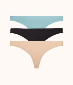 The Seamless Thong Bundle: Jet Black/Toasted Almond/Sky Blue