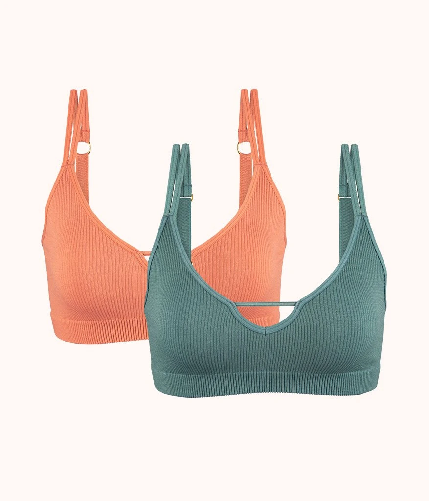 The Skinny-Strap Seamless Bralette Bundle: Terracotta/Harbor Green 3 The Skinny-Strap Seamless Bralette Bundle: Terracotta/Harbor Green
