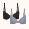 The T-Shirt Bra Bundle: Jet Black/Smoke -KIKIO Underwear Shop 1 product flat front the tshirt bra bundle multi