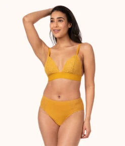 The Long-Lined Lace Bralette Trio: Turmeric/Toasted Almond/Jet Black 9 The Long-Lined Lace Bralette Trio: Turmeric/Toasted Almond/Jet Black -KIKIO Underwear Shop 2 on model front long lined lace bralette trio multi b0c4f981 b53d 4404 bbcb 3270d503bf0c
