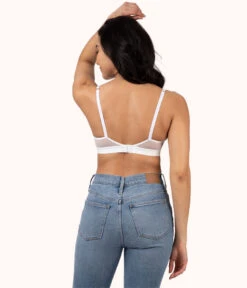 The Crochet Lace Deep V No-Wire Push-Up: Fresh White -KIKIO Underwear Shop 3 on model back crochet lace deep v no wire push up fresh white