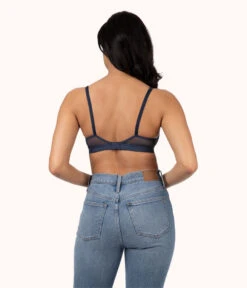 The Crochet Lace Deep V No-Wire Push-Up: Navy 11 The Crochet Lace Deep V No-Wire Push-Up: Navy -KIKIO Underwear Shop 3 on model back crochet lace deep v no wire push up navy