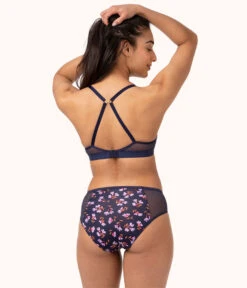 The Mesh High Waist Bikini - Print: Navy Daisy 9 The Mesh High Waist Bikini - Print: Navy Daisy -KIKIO Underwear Shop 3 on model back mesh high waist bikini navy daisy