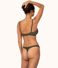 The No Show Thong: Rich Olive 9 The No Show Thong: Rich Olive -KIKIO Underwear Shop 3 on model back no show thong rich olive