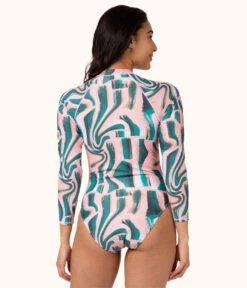 The One Piece Rashguard: Paint Brush -KIKIO Underwear Shop 3 on model back one piece rashguard paint brush print