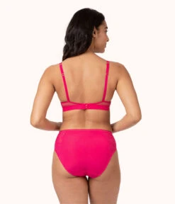 The Smooth Lace High Waist Bikini: Magenta -KIKIO Underwear Shop 3 on model back smooth lace high waist bikini magenta