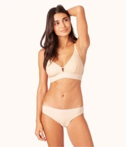 The Mesh Back Bikini Bundle: Jet Black/Toasted Almond/Rich Olive -KIKIO Underwear Shop 3 on model front1 mesh back bikini bundle multi