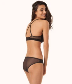 The No-Wire Push-Up Trio: Toasted Almond/Jet Black/Smoke -KIKIO Underwear Shop 4 on model back no wire push up trio multi