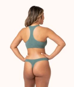 The Seamless Racerback Bralette Trio: Jet Black/Toasted Almond/Harbor Green -KIKIO Underwear Shop 4 on model back seamless racerback bralette trio multi 6daab097 e284 4ad9 b8b3 6de82b53f37e