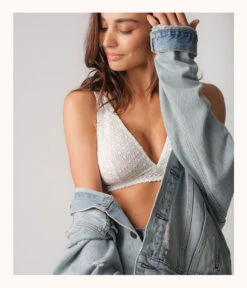 The Crochet Lace Plunge Bralette: Fresh White -KIKIO Underwear Shop 4 on model back1 crochet lace plunge bralette fresh white 1