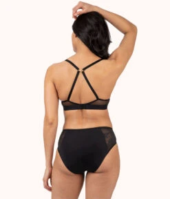 The Smooth Lace No-Wire Push-Up Bra: Jet Black/Soft Pink -KIKIO Underwear Shop 4 on model back1 smooth lace no wire push up jet black