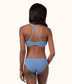 The Unlined Lace Bra: Vintage Indigo -KIKIO Underwear Shop 4 on model back1 unlined lace bra vintage indigo