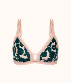 The Mesh Trim Bralette - Print: Retro Blooms -KIKIO Underwear Shop 4 on model front mesh trim bralette retro bloom