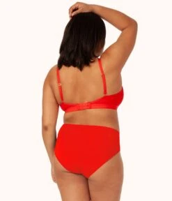 The Lace High Waist Bikini Bundle: Toasted Almond/Jet Black/Tomato Red -KIKIO Underwear Shop 4 product flat back lace high waist bikini trio multi