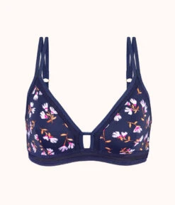 The Mesh Trim Bralette - Print: Navy Daisy 10 The Mesh Trim Bralette - Print: Navy Daisy -KIKIO Underwear Shop 4 product flat front mesh trim bralette navy daisy