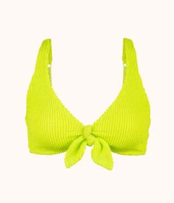 The Ruched Plunge Bralette: Electric Lime -KIKIO Underwear Shop 4 product flat front ruched plunge bralette electric lime