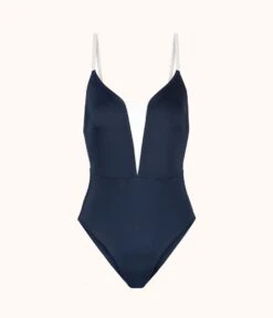 The V One Piece: Navy/White -KIKIO Underwear Shop 4 product flat front v one piece navy bc49dc6a cafe 4f46 bd1f 8de319414026