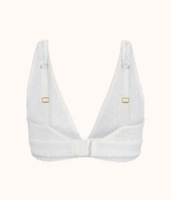 The Crochet Lace Plunge Bralette: Fresh White -KIKIO Underwear Shop 5 product flat back crochet lace plunge bralette fresh white