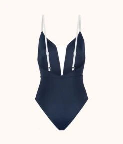 The V One Piece: Navy/White -KIKIO Underwear Shop 5 product flat back v one piece navy 5ac682bd ad21 4c6f a368 0806d1426c65