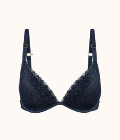 The Crochet Lace Deep V No-Wire Push-Up: Navy 13 The Crochet Lace Deep V No-Wire Push-Up: Navy -KIKIO Underwear Shop 5 product flat front crochet lace deep v no wire push up navy