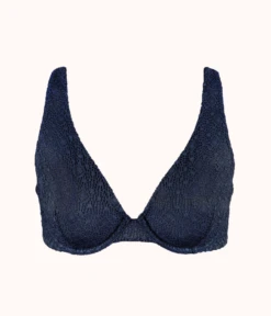 The Crochet Lace Unlined Plunge Bra: Navy 15 The Crochet Lace Unlined Plunge Bra: Navy -KIKIO Underwear Shop 5 product flat front crochet lace unlined plunge bra navy