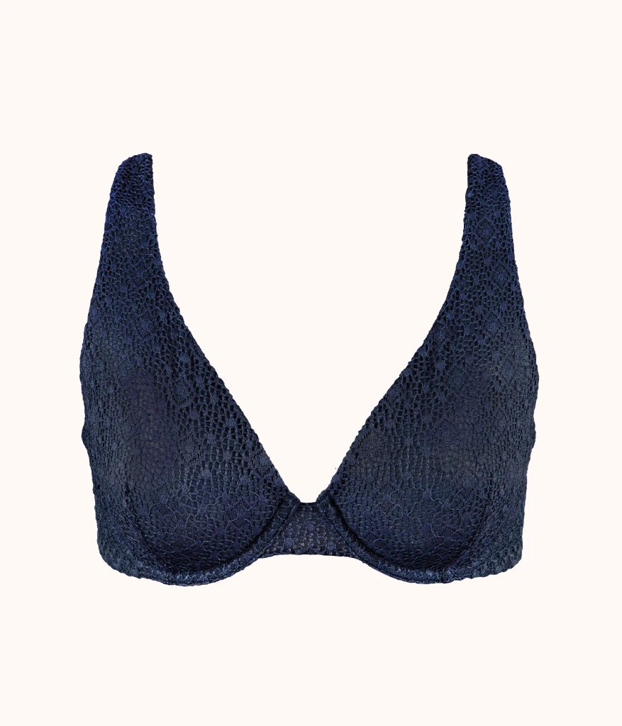 The Crochet Lace Unlined Plunge Bra: Navy 8 The Crochet Lace Unlined Plunge Bra: Navy - Image 6