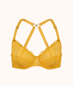 The Unlined Lace Bra: Turmeric -KIKIO Underwear Shop 6 product flat front1 unlined lace bra turmeric