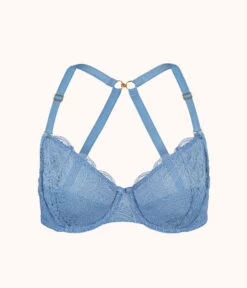 The Unlined Lace Bra: Vintage Indigo -KIKIO Underwear Shop 6 product flat front1 unlined lace bra vintage indigo