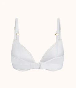 The Crochet Lace Deep V No-Wire Push-Up: Fresh White -KIKIO Underwear Shop 7 product flat back crochet lace deep v no wire push up fresh white