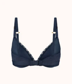 The Crochet Lace Deep V No-Wire Push-Up: Navy 15 The Crochet Lace Deep V No-Wire Push-Up: Navy -KIKIO Underwear Shop 7 product flat back crochet lace deep v no wire push up navy