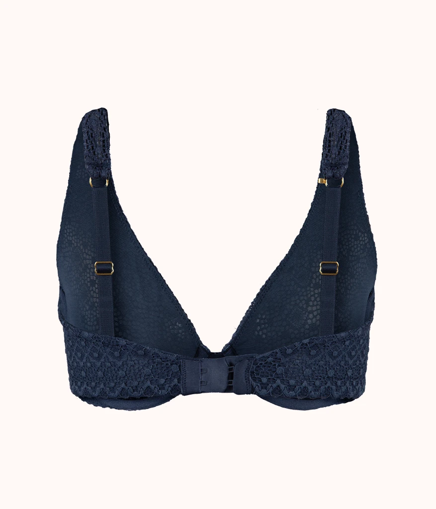The Crochet Lace Unlined Plunge Bra: Navy 10 The Crochet Lace Unlined Plunge Bra: Navy - Image 8
